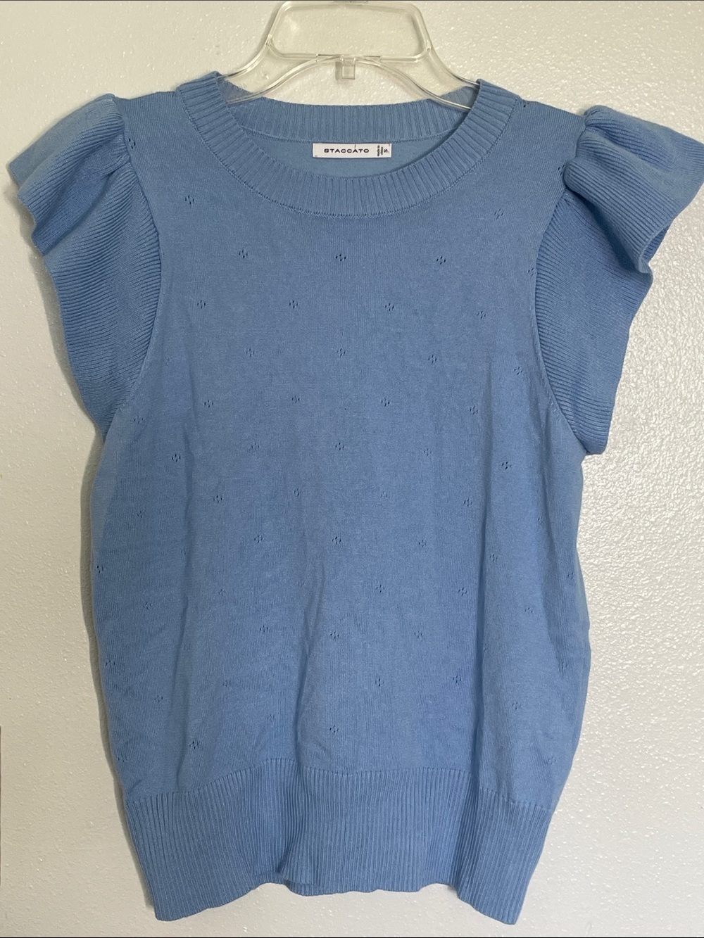 Staccato Powder Blue Puff-Sleeve Crewneck Sweater